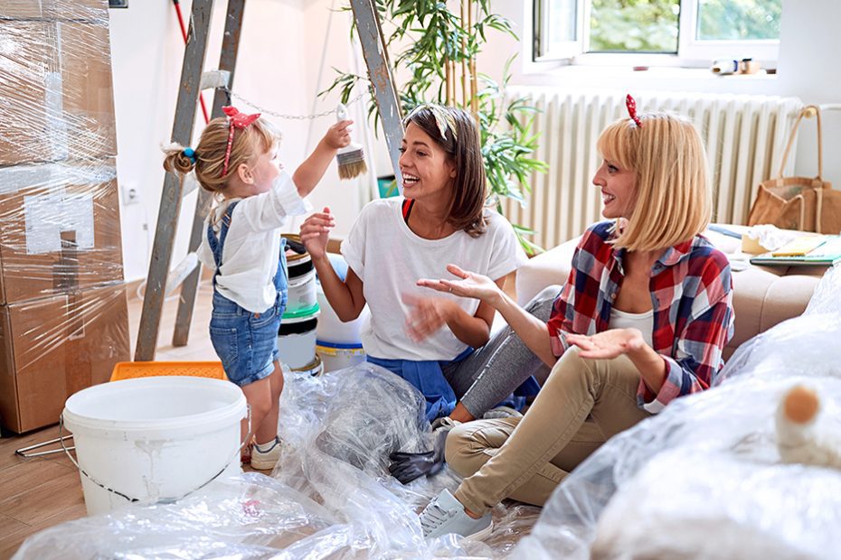 Women and young girl in moving environment