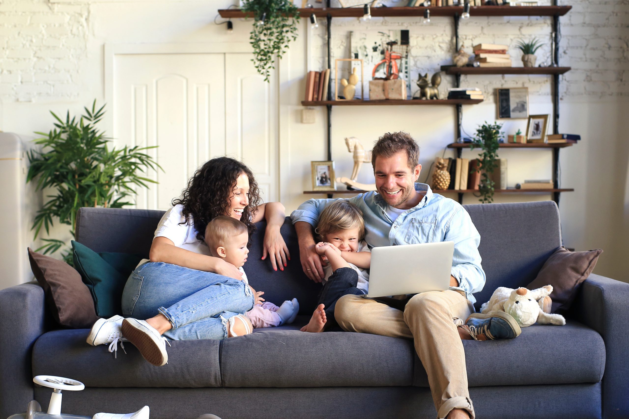 Family relaxing on a couch